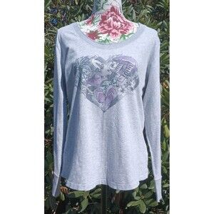 Life Is Good Large Gray Semi Fitted Ribbed Collar Sweat Shirt Athleisure Women's